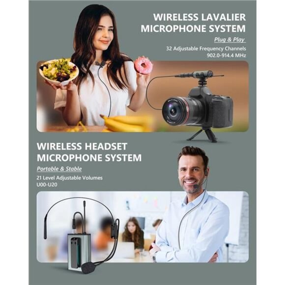 Wireless Microphone System Headset Mic/Stand Mic/Lavalier Lapel Mic - Picture 3 of 5